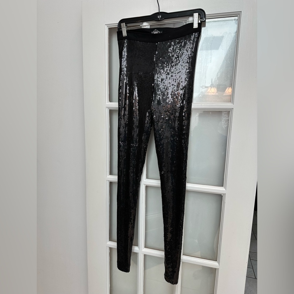 Vintage Avenue Montaigne Y2K Glamorous Black Sequin Cassis Leggings Size 4 S - Picture 5 of 11